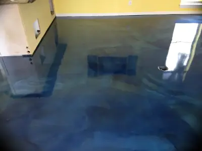 Blue Metallic Epoxy Flooring for Pool House — Stone & Concrete Installation project by Versatile Coatings LLC