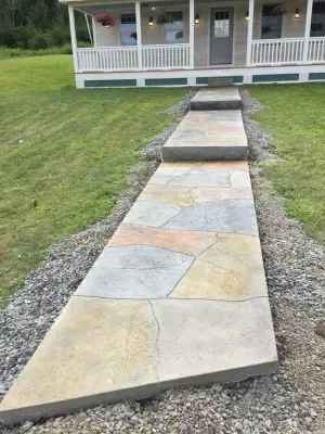 Haverhill, NH Smooth Stamped Concrete Pathway — Stone & Concrete Installation project by Maple Creek Landworks LLC