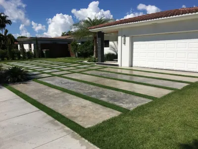 Keystone point driveway — Landscape Construction project by Tropical Turf