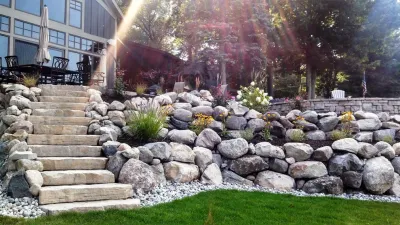 Rosetta Steps & Boulder Walls — Landscape Construction project by Weesies Bros. Garden Centers & Landscaping