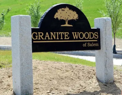 Granite Woods of Salem Signage — Stone & Concrete Installation project by Swenson Granite Works