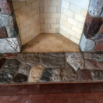 Divided Stone Hearth — Stone & Concrete Installation project by Martell Custom Stone LLC