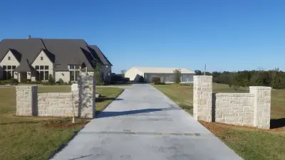 Texas Cream Stone Entrance — Stone & Concrete Installation project by Tulsa Masonry Contractor