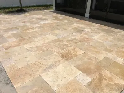 Travertine Twirl — Stone & Concrete Installation project by Salt Run Outdoor