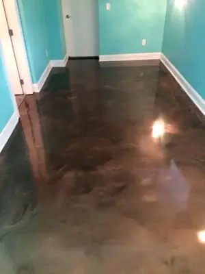 Wayzata Reflective Basement Flooring (Coffee/Brass) — Stone & Concrete Installation project by The Concrete Guy By Matthew Hage