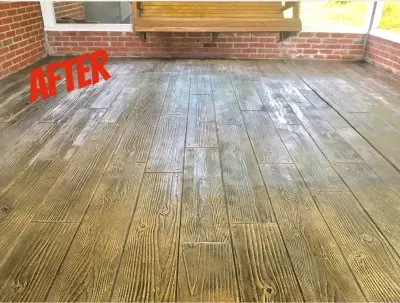 Wood-Enclosed Patio with Stamped Design — Stone & Concrete Installation project by Concrete Craft Of Knoxville