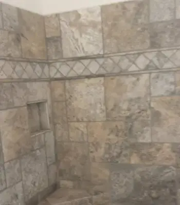 Restroom Ceramic Design — Flooring Installation Services project by B&V Home Improvement