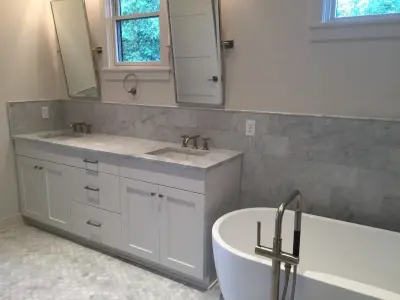 Bathroom Tile Installation in White — Flooring Installation Services project by Merkel Tile