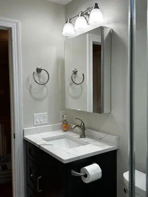 Fairfax Hall Bathroom Aquamarine Tiles — Interior Design & Decorating project by Fairfax Design Solutions