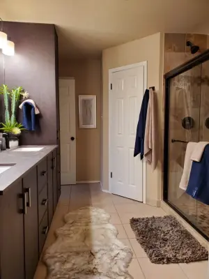 Masculine Inspired Master Bathroom — Interior Design & Decorating project by Calming Spaces Interiors, Design & Remodeling