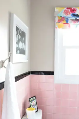 Retro Rose Tile Restroom — Interior Design & Decorating project by T. Moore Home ReDesign