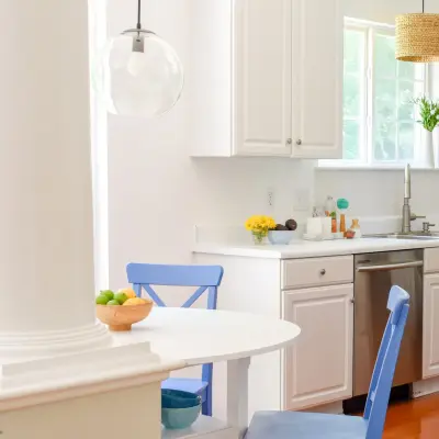 Vibrant Accents in a White Kitchen — Interior Design & Decorating project by T. Moore Home ReDesign