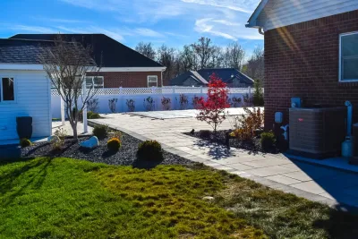 Paver Pool Patio + Fire Pit with Seating Wall by GLC Lawn & Landscaping LLC