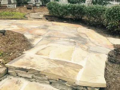 Raleigh Stone Walkway, Wall, & Patio — Landscape Construction project by DesignScapes Of North Carolina, Ltd. in Raleigh