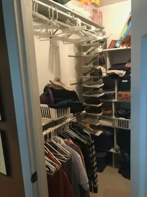 Oak Forest and Garden Oaks Primary Closet — Professional Home Organizers project by Amy Arnold Professional Organizer