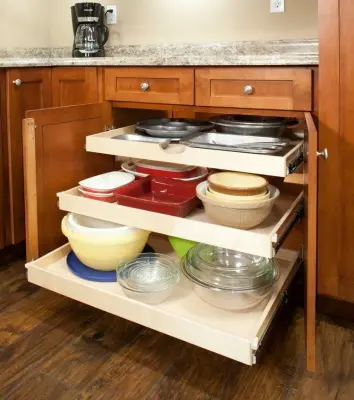 Triple Pull-Out Shelves in a Cabinet — Professional Home Organizers project by ShelfGenie Of Columbus