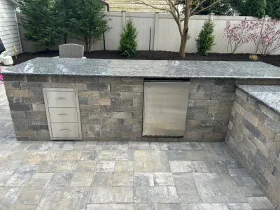 Outdoor Kitchen, Patio, Walkway and Landscape by Joseph Matthew Landscape Inc Design & Build