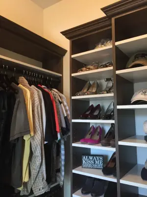 Woodgrain Textured Walk-In Closet — Professional Home Organizers project by Jessica Earley