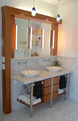 Mosaic Glass Bathroom — Architectural & Building Design Services project by Rebecca Schnier Architecture