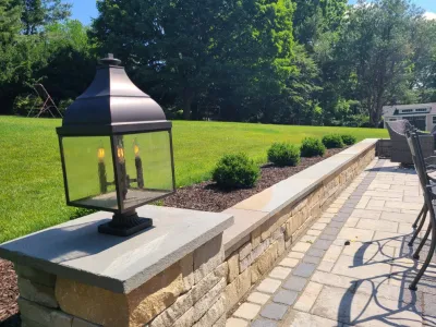 BLu 60 Patio with Chapel wall — Landscape Construction project by Vintage Landscaping