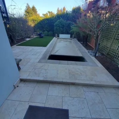 travertine install — Landscape Construction project by Westcoast Hardscape in San Francisco