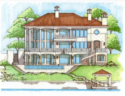 The Azure Mediterranean Residence on Lake Norman — Architectural & Building Design Services project by Pippin Home Designs, Inc
