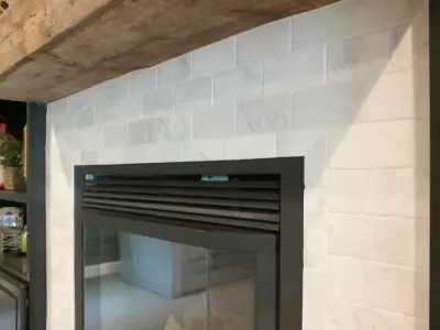 Unique Focal Point of Reclaimed Wood Mantle by Stephanie Bruntz Designs