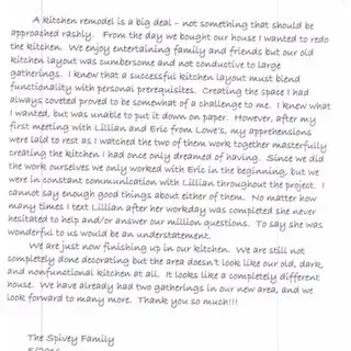 recommendation letter — Kitchen Remodeling project by Lillian_capobianco