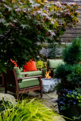 A Cozy Garden for Outdoor Living Amongst Stone and Greenery — Landscape Design project by Cambium Inc.