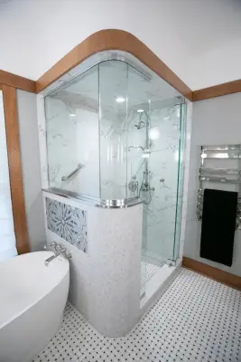 Vintage Silver Leaf Master Bath by Denise Hauser Design Co.
