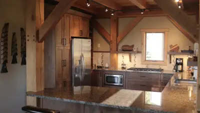 Northwest Colorado Timber Frame Kitchen — Kitchen Remodeling project by Alpine Lumber Steamboat