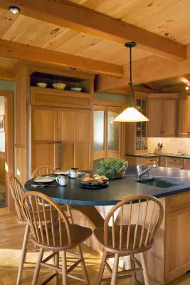 Transitional Kitchen with Timber Frame Design by Designs For Living By Wendy, LLC
