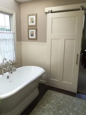 Farmhouse Beadboard and Pedestal Tub Master Bathroom — Kitchen Remodeling project by Gladieux Home Center