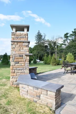 Hinchcliffe: Patio, steps/ landing, outdoor fireplace by EG Rall Jr Landscape Design & Horticultural Srvs