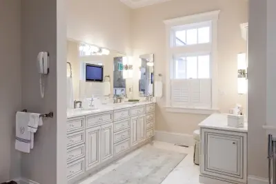 Nantucket White Primary Bathroom by Chris Van Genechten - Kitchen & Bath Design