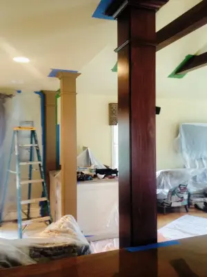 Katonah Family Room - Imitation Wood Beams, Door, and Room Painting by PaintChicks