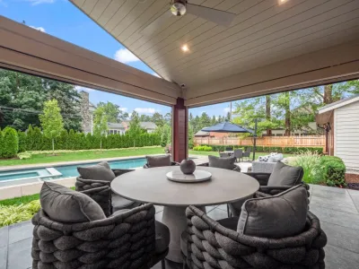 Cozy Patio with Fireplace and Pool — Landscape Design project by Great Oaks Landscape Associates Inc. in Birmingham