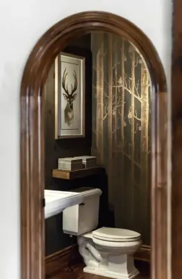 Birches Powder Room Wallpaper Installation by Abode Couture LLC