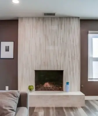 Mira Mesa Primary Bathroom and Fireplace by DM Hultenius Corporation