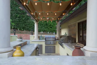 Paving Stone Patio with Pool & Firepit by Pacific Outdoor Living