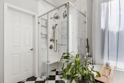 Monochrome Bathroom | Travelers Rest SC — Design-Build Services project by Ferguson Builders