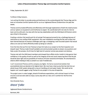 Client Feedback — Heating & Cooling Services project by Innovative Comfort Systems, Inc.