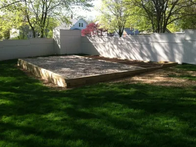 Create Level Timber & Stone Base for new Shed Installation - Wallingford — Landscape Design project by TJB-INC Landscape & Drainage Contractor