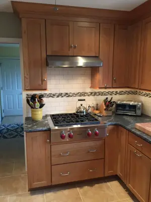 Cherry Wood with Silver Waves Leather Granite — Kitchen Remodeling project by Stacey Kocevar Designs, LLC