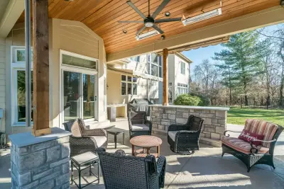 Outdoor Living: Canopy with Stone Hearth — Home Renovation & Remodeling Services project by Lakeside Renovation & Design