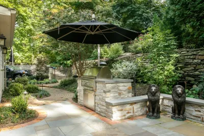 Flagstone Patio & Cookstation in the Shade — Landscape Construction project by Burke Brothers Landscape Design/Build