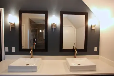 Modern Bathroom with a Rustic Touch — Home Renovation & Remodeling Services project by Booher Remodeling Company
