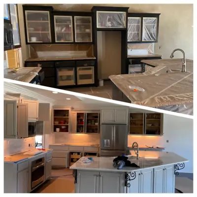 Pale Gray Cabinet Restoration — House Painting Services project by Hometown Renovations