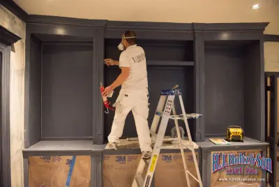 Glossy Blue Painted Cabinets — House Painting Services project by H.J. Holtz And Son, Inc.