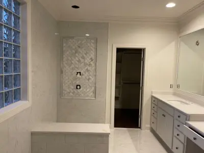 Vanity and bathroom painting along with black hand railing painting — House Painting Services project by Angel's Painting